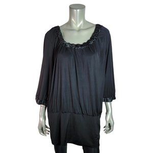 Dots Top Plus Size 3X 3/4 Sleeve Pullover Stretch Banded Hem Casual‎ Black